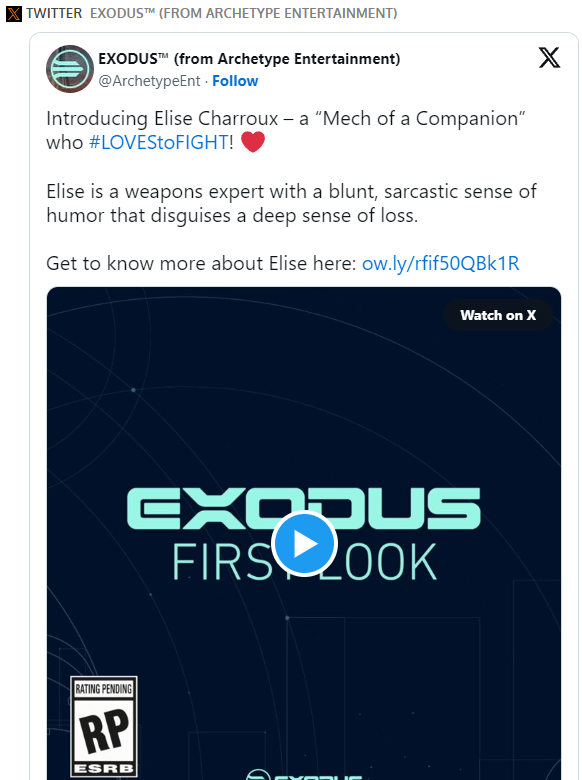 科幻动作RPG《Exodus》公开新登场伙伴「Elise」最新宣传影片